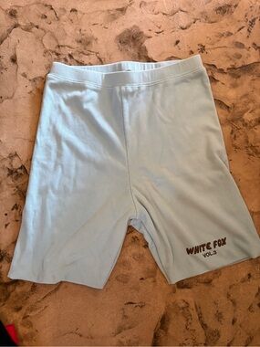 White Fox Boutique Light Blue Ribbed Bike Shorts with Logo